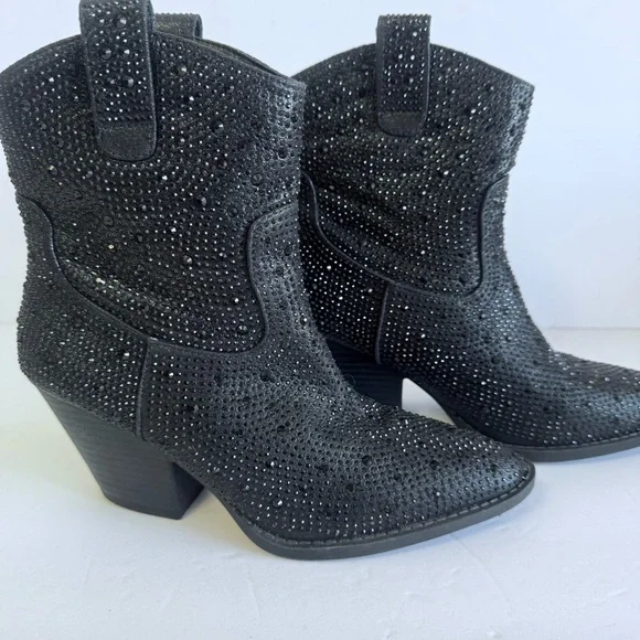 Forever Black Rhinestone Western Cowgirl Ankle Boots Studded Size 7 - Picture 3 of 7